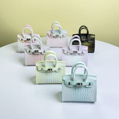 Inspired Mini Burkin Bag Charm Crocodile Pattern Real Leather Earphone Storage Bag