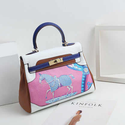 Limited Edition Graffiti Style Handbag 28cm Top Grain Leather Shoulder Bag