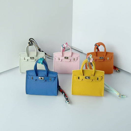 Inspired Mini Burkin Top Handle Bag Charm Vegan Leather Earphone Case for Airpods