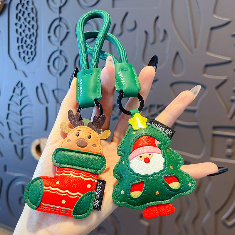 Santa Christmas Ornaments Christmas Gifts Vegan Leather Bag Charms, Keychains