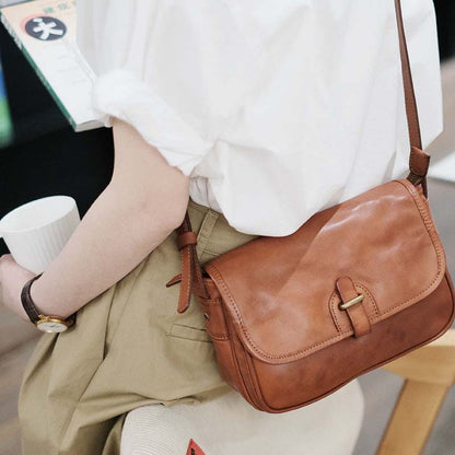 Vegetable Tanned Leather Messenger Bag Small Square Purse