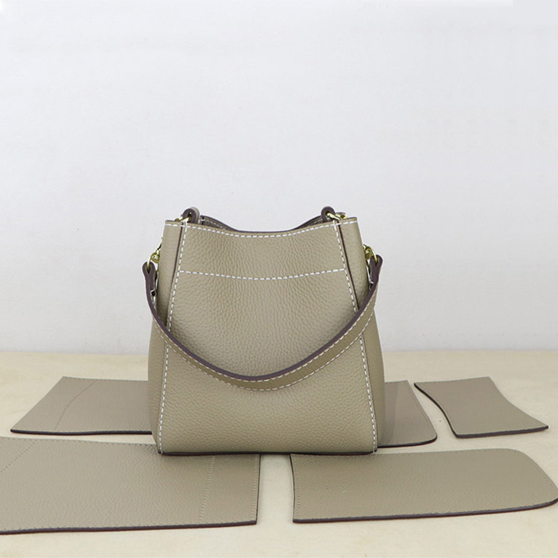 HANDSEWGIFT Women Bucket Bag Top Grain Leather DIY Kit
