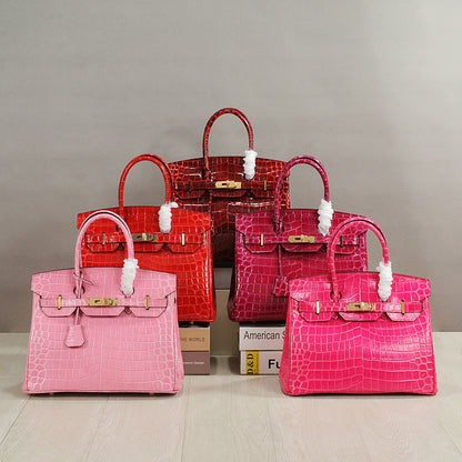 Crocodile Pattern Glossy Leather Handbags for Woman | Golden Hardware