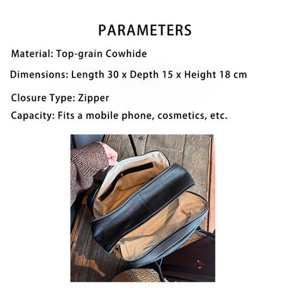 Genuine Leather Boston Bag | Large Capacity Underarm Tote & Bowling Shoulder Bag