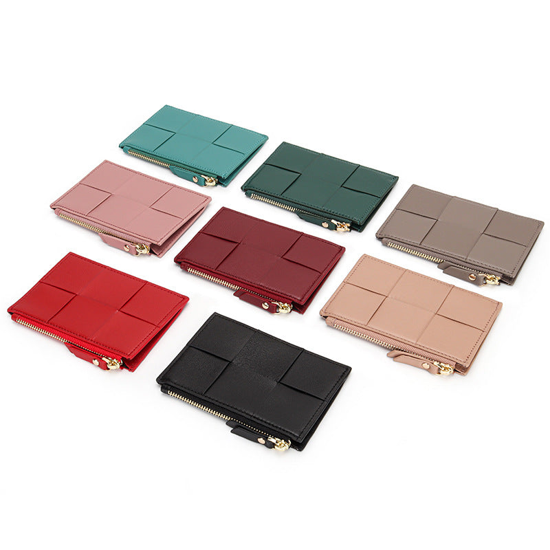 Sheep Leather Woven Slim Wallet Purse
