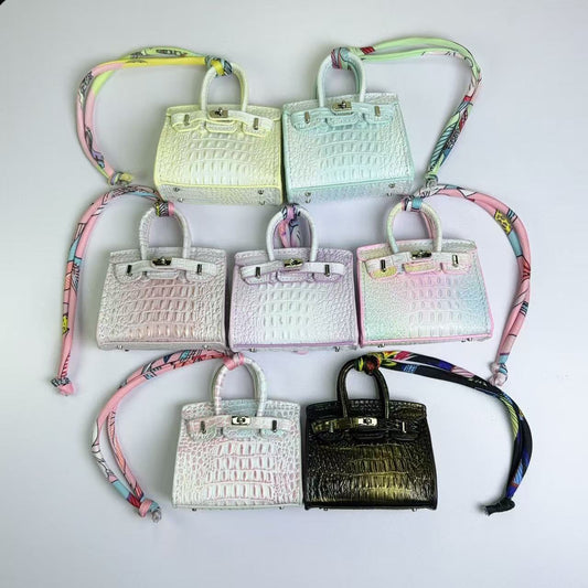 Inspired Mini Burkin Bag Charm Crocodile Pattern Real Leather Earphone Storage Bag