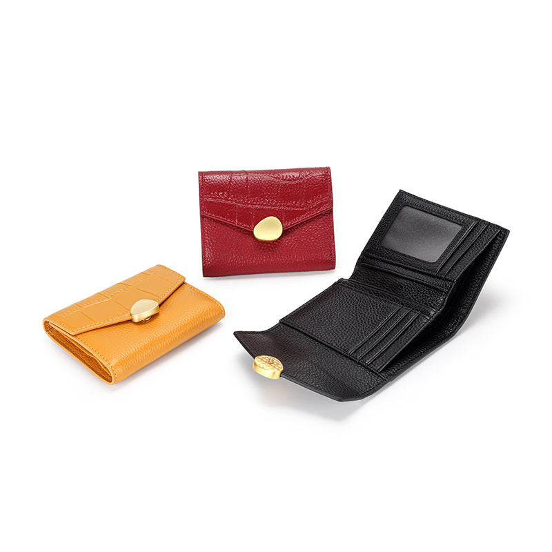 Crocodile Pattern Top Grain Leather Short Wallet Purse