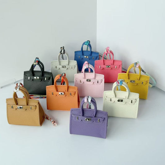 Inspired Mini Burkin Top Handle Bag Charm Vegan Leather Earphone Case for Airpods