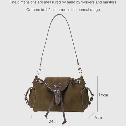 Suede Leather Multi-Pocket Crossbody Bag - Retro Spliced Edition