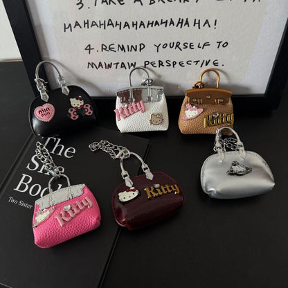 Inspired Baby Berkin Mini Bag Charm with Kitty Cat