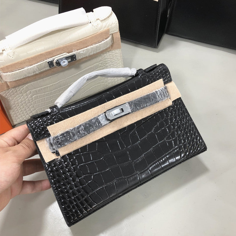 Crocodile Embossed Leather Inspired Kelli Small Chain Bag Silver Hardware