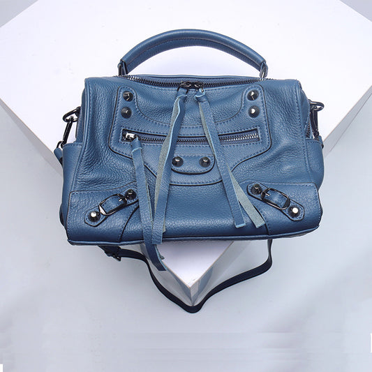 Top Grain Leather Inspired Le City Bag Ladies Zipper Handbag