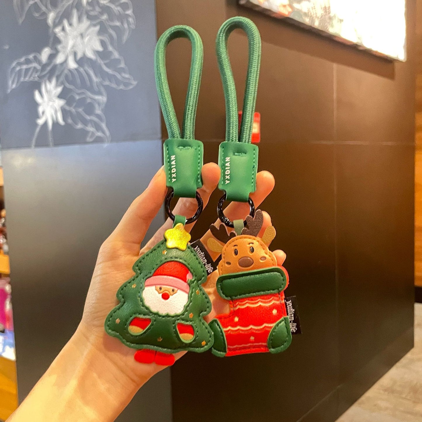 Santa Christmas Ornaments Christmas Gifts Vegan Leather Bag Charms, Keychains