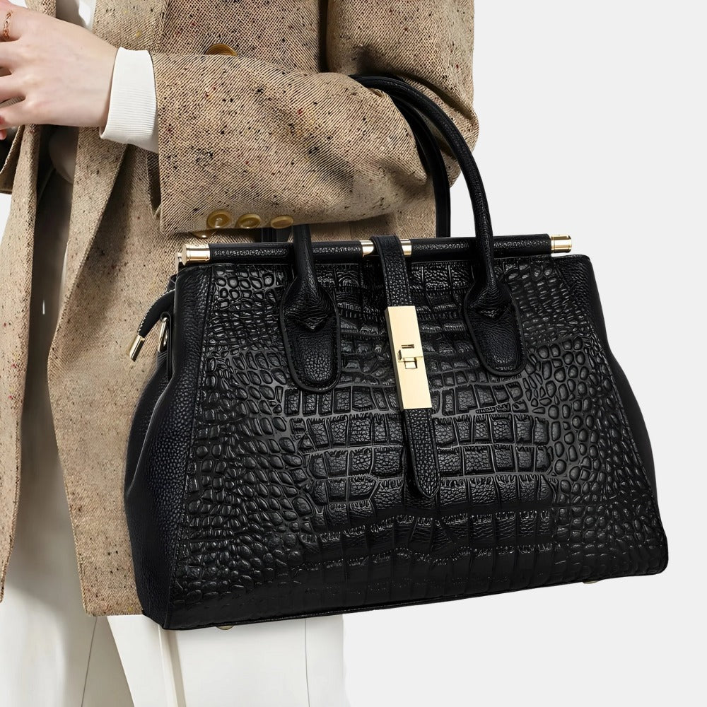 Crocodile-embossed Genuine Leather Women Tote Bag