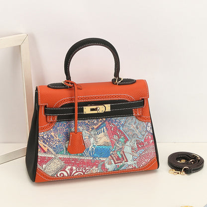 Limited Edition Graffiti Style Handbag 28cm Top Grain Leather Shoulder Bag