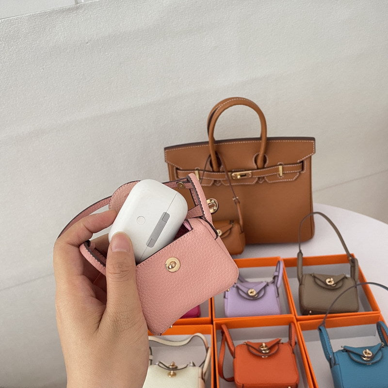 Iconic Inspired Mini Lindi Handbag Charm Vegan Leather Earphone Storage Bag