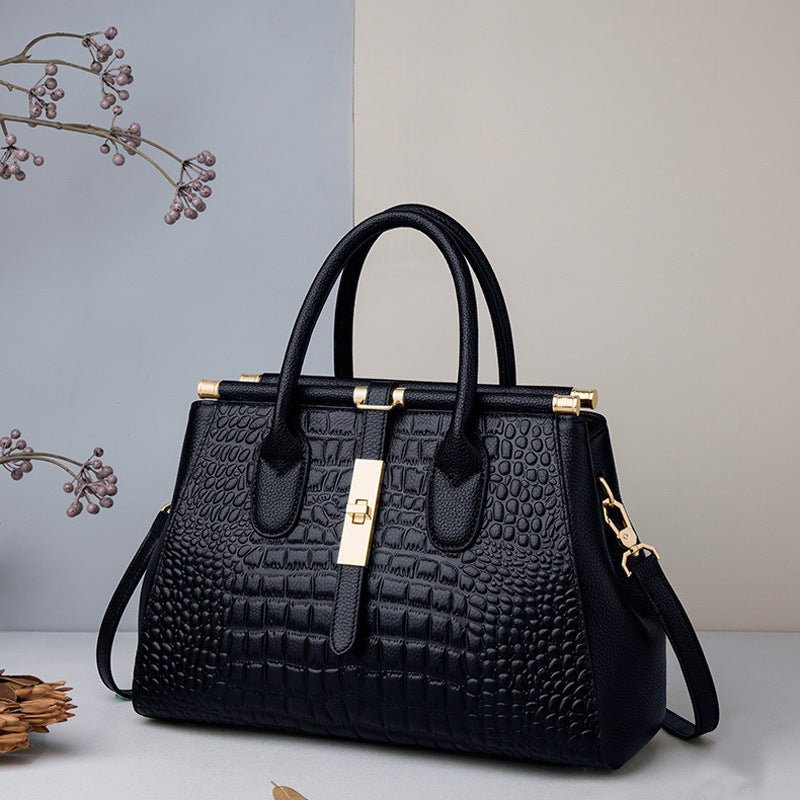 Crocodile-embossed Genuine Leather Women Tote Bag