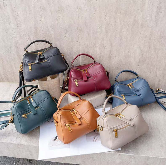 Togo Leather Boston Bag | Cowhide Crossbody Satchel