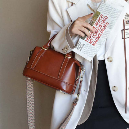 Vegetable-tanned Leather Boston Bag | Cowhide Crossbody Handbag