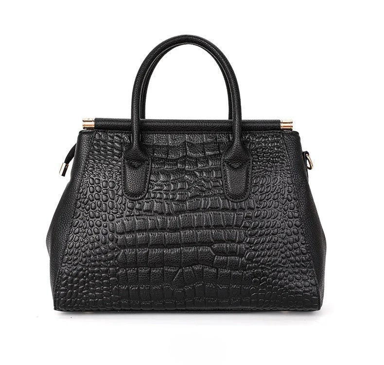 Crocodile-embossed Genuine Leather Women Tote Bag