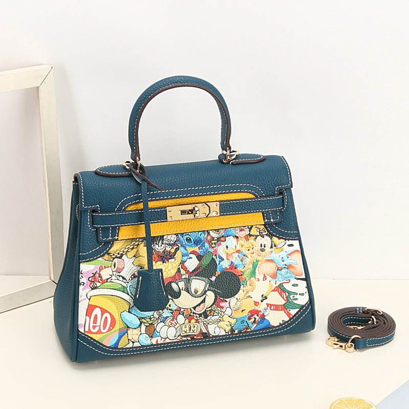Limited Edition Graffiti Style Handbag 28cm Top Grain Leather Shoulder Bag