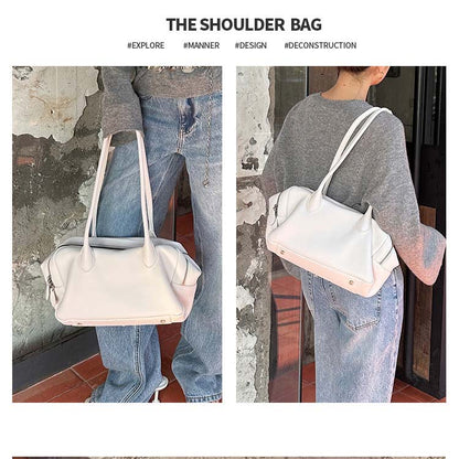 Genuine Leather Boston Bag | Large Capacity Underarm Tote & Bowling Shoulder Bag