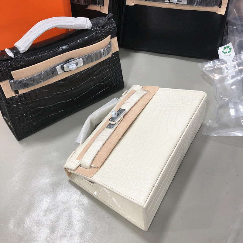 Crocodile Embossed Leather Inspired Kelli Small Chain Bag Silver Hardware