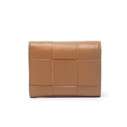 Woven Sheep Leather Trifold Wallet Short Card Holder