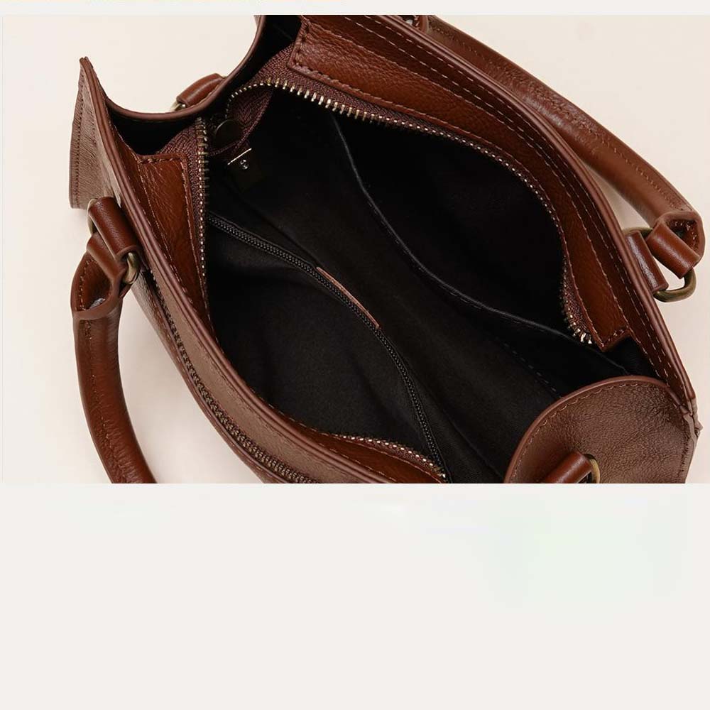 Genuine Leather French Square Bag - Top Grain Cowhide Crossbody