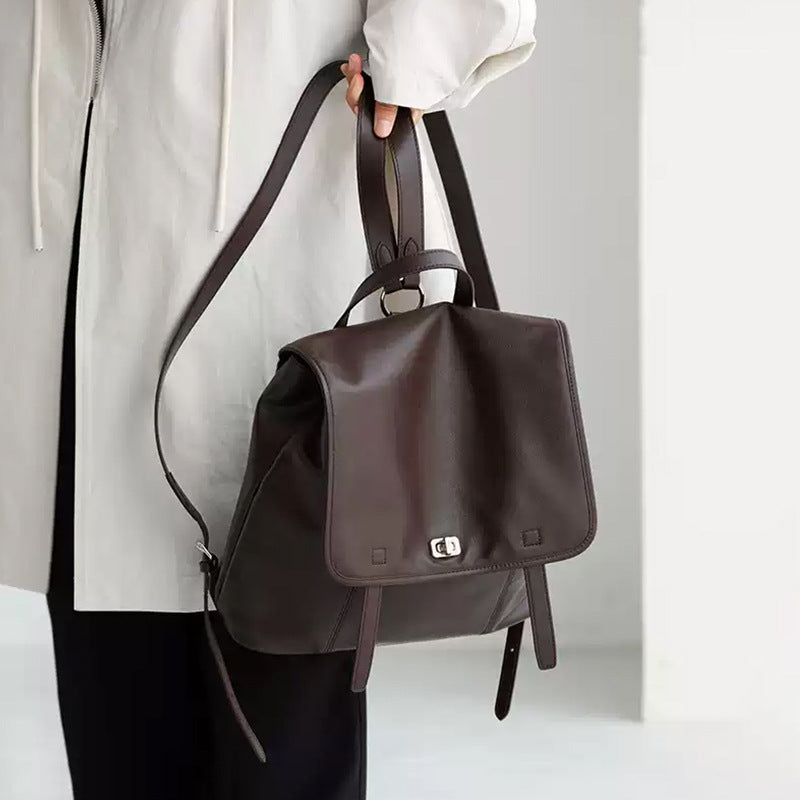 Minimalist Genuine Leather Backpack - Chic Laptop Commuter Bag