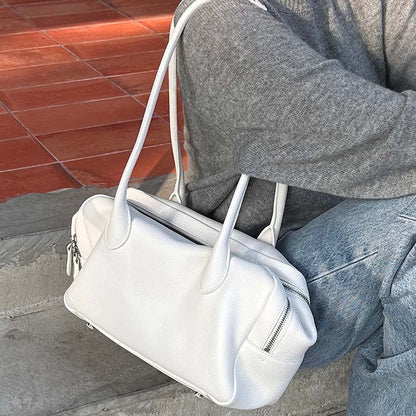 Genuine Leather Boston Bag | Large Capacity Underarm Tote & Bowling Shoulder Bag