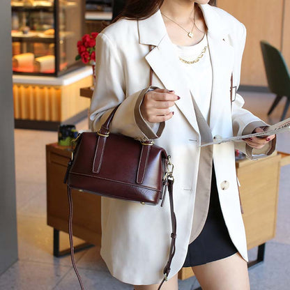 Vegetable-tanned Leather Boston Bag | Cowhide Crossbody Handbag