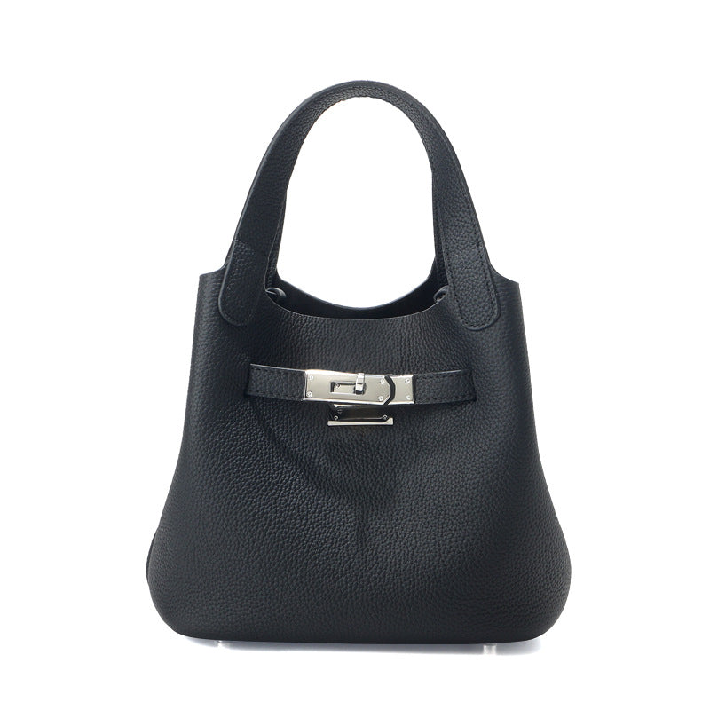 Top Grain Togo Leather Small Handbag Shoulder Bag Silver Hardware