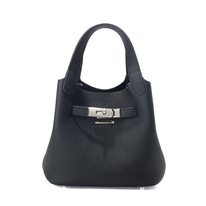 Top Grain Togo Leather Small Handbag Shoulder Bag Silver Hardware