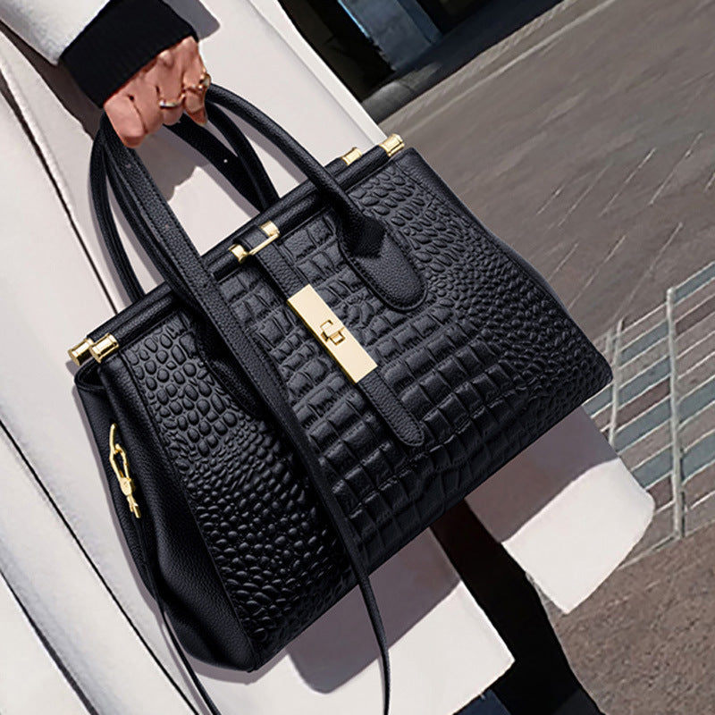 Crocodile-embossed Genuine Leather Women Tote Bag