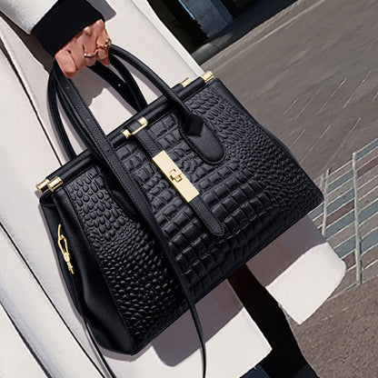 Crocodile-embossed Genuine Leather Women Tote Bag