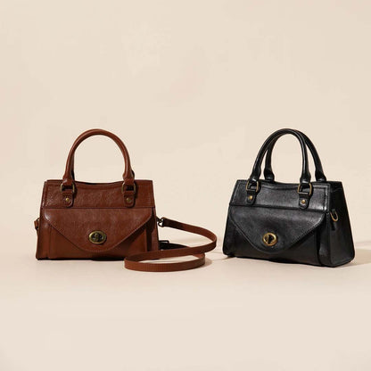 Genuine Leather French Square Bag - Top Grain Cowhide Crossbody