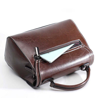 Genuine Leather Handbag - Top Grain Cowhide Square Bag