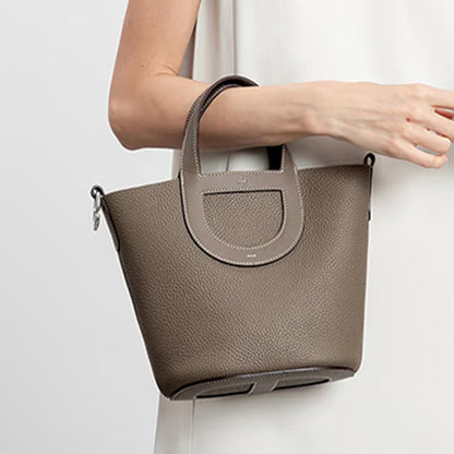 Top Grain Leather Pig Nose Mini Tote Bag Woman Bucket Bag