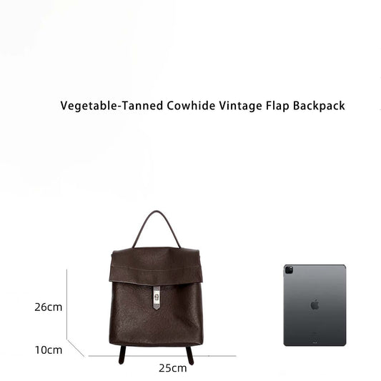 Vegetable-Tanned Cowhide Vintage Flap Backpack