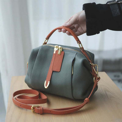 Togo Leather Boston Bag | Cowhide Crossbody Satchel