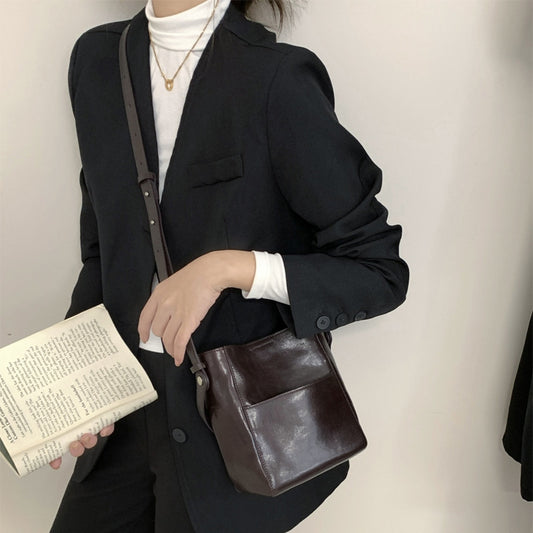 Vintage Vegetable Tanned Leather Bucket Bag - Minimalist Crossbody