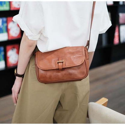 Vegetable Tanned Leather Messenger Bag Small Square Purse