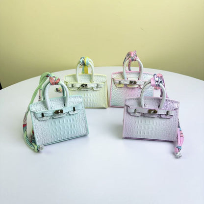 Inspired Mini Burkin Bag Charm Crocodile Pattern Real Leather Earphone Storage Bag