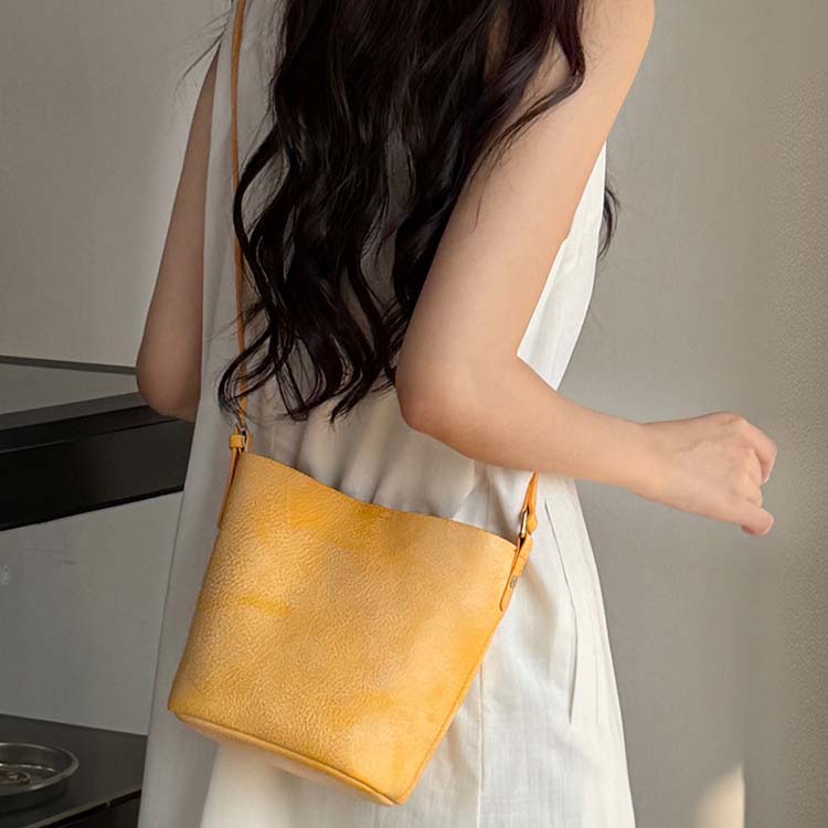 Genuine Leather Mini Bucket Bag | Soft Leather Crossbody & Shoulder Bag for Women