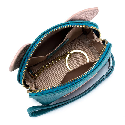 Cute Pig Coins Purse Top Grain Leather Lipstick Case