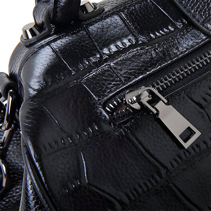 Crocodile-embossed Genuine Leather Doctor Bag Women Tote Bag