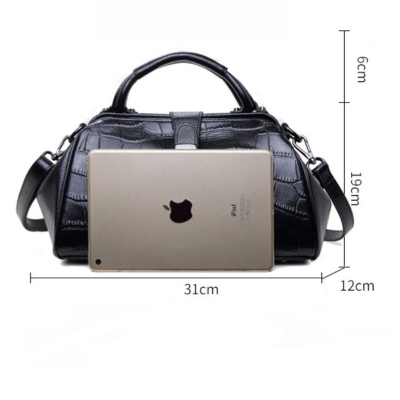 Crocodile-embossed Genuine Leather Doctor Bag Women Tote Bag