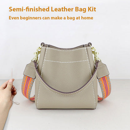 HANDSEWGIFT Women Bucket Bag Top Grain Leather DIY Kit