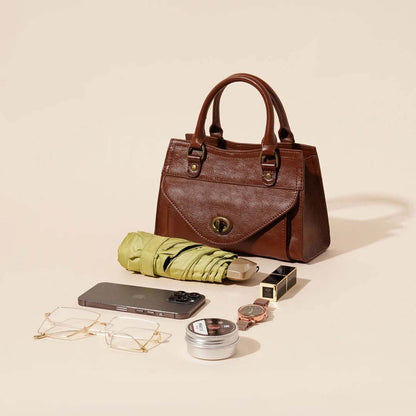 Genuine Leather French Square Bag - Top Grain Cowhide Crossbody